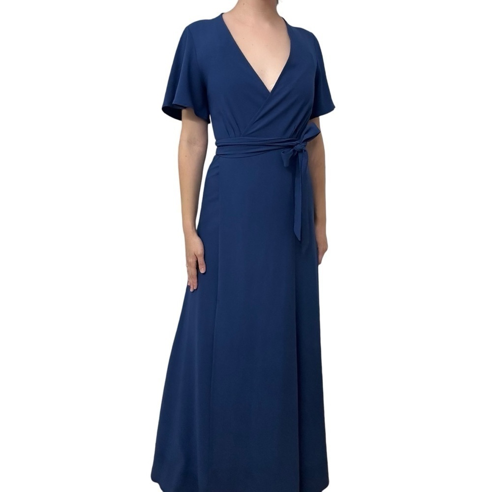Anthropologie Hutch Dress Long Form Blue Wrap V-Neck Bridesmaid Size Extra Small